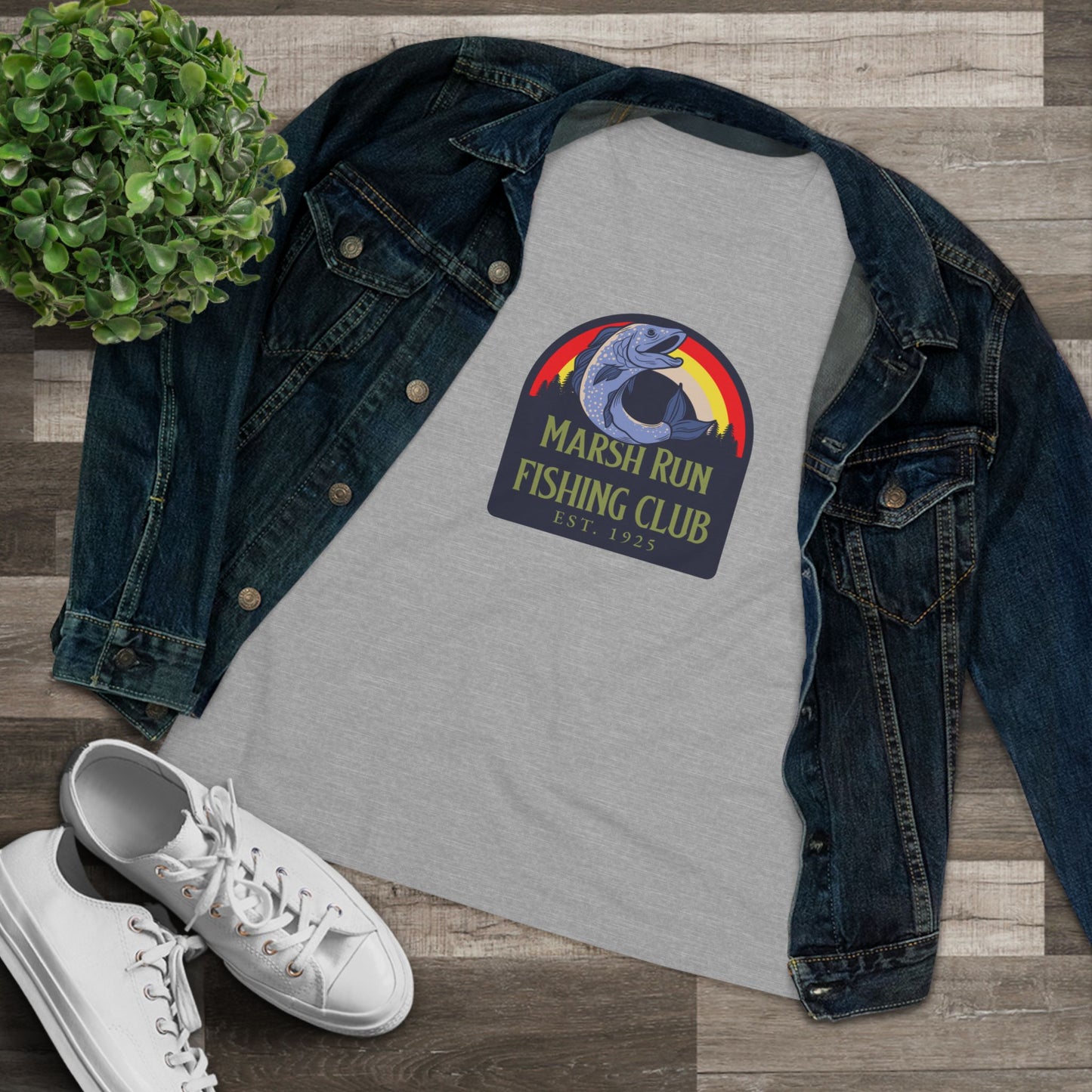 "Marsh Run Fishing Club" - Relaxed Womens T-Shirt