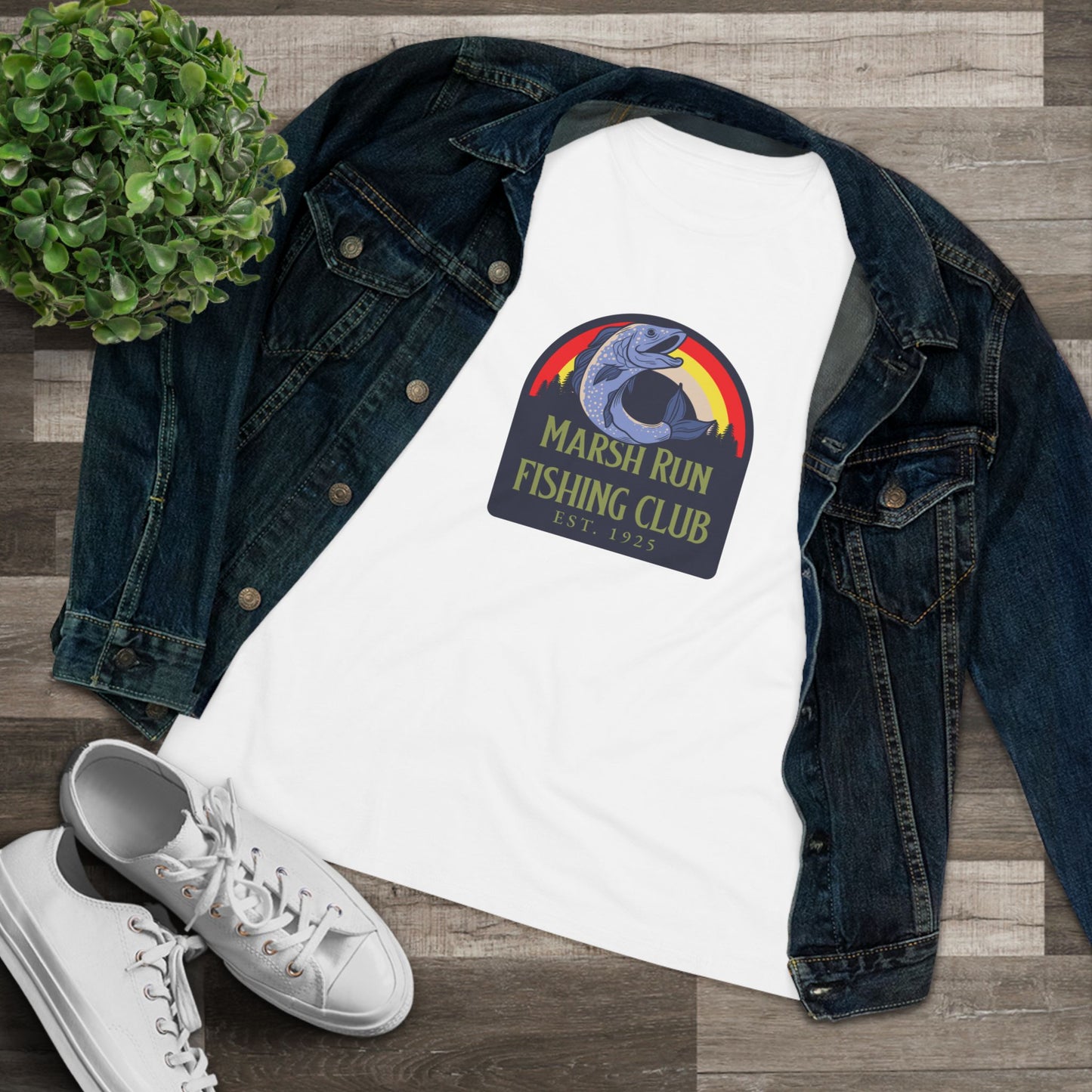 "Marsh Run Fishing Club" - Relaxed Womens T-Shirt